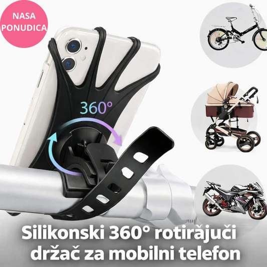 Silikonski 360° rotirajući držač za mobilni telefon – za bicikle, bebi kolica i skutere