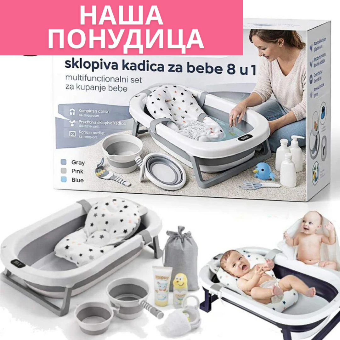 Komplet 8 u 1 za kupanje i negu – slopiva kadica za bebe