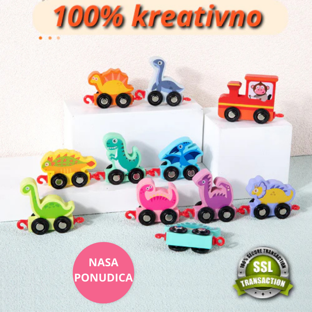 Drveni voz sa dinosaurusima i brojevima