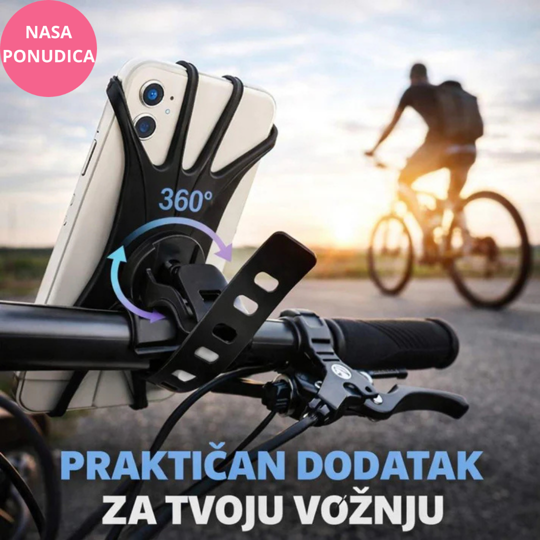 Silikonski 360° rotirajući držač za mobilni telefon – za bicikle, bebi kolica i skutere