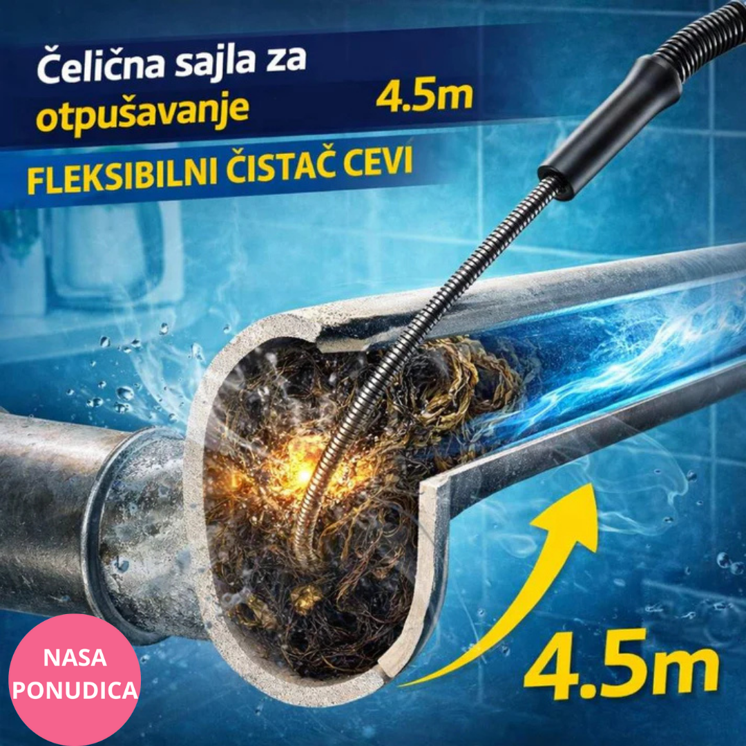 Čelična sajla za otpušavanje odvoda 4.5m – fleksibilni čistač cevi