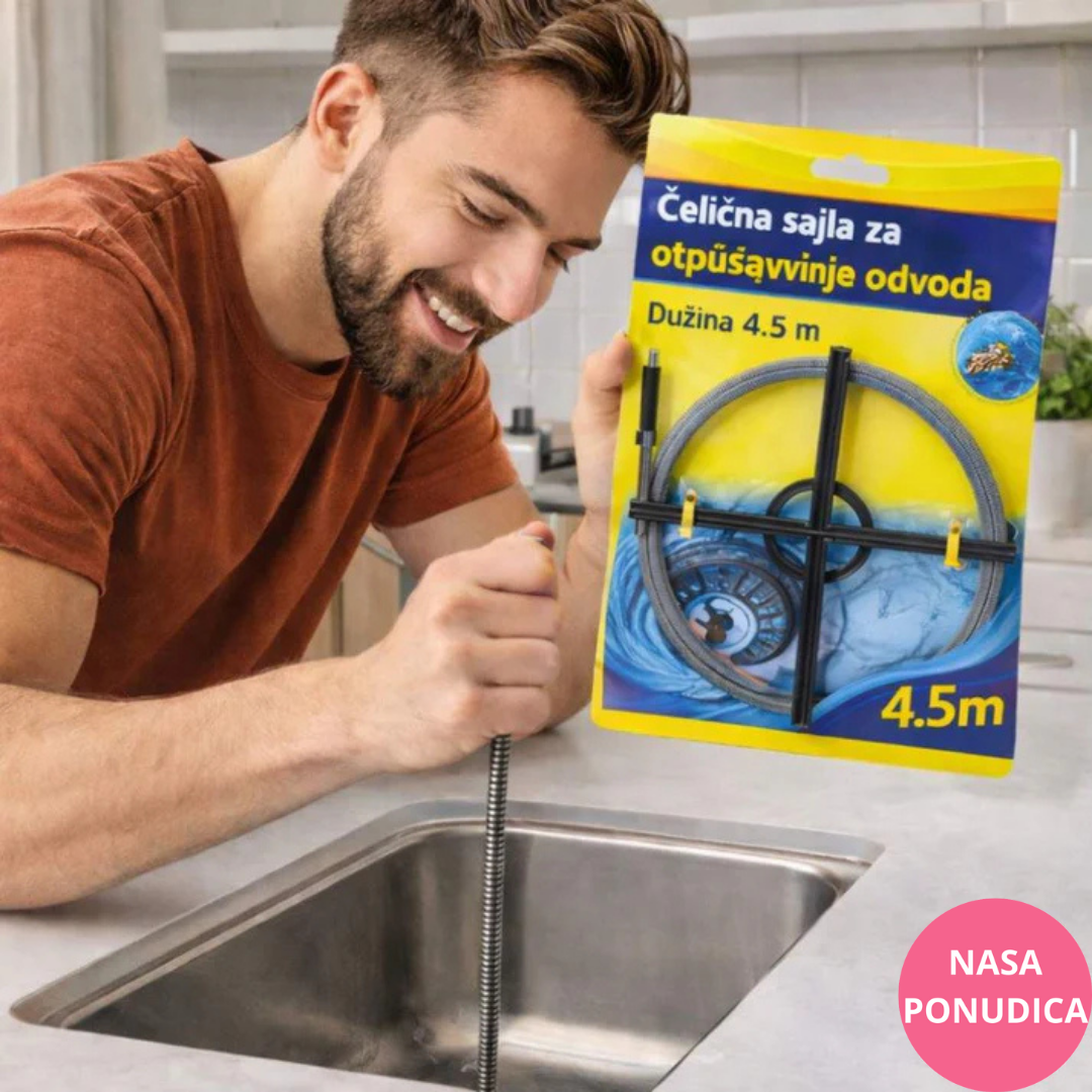 Čelična sajla za otpušavanje odvoda 4.5m – fleksibilni čistač cevi